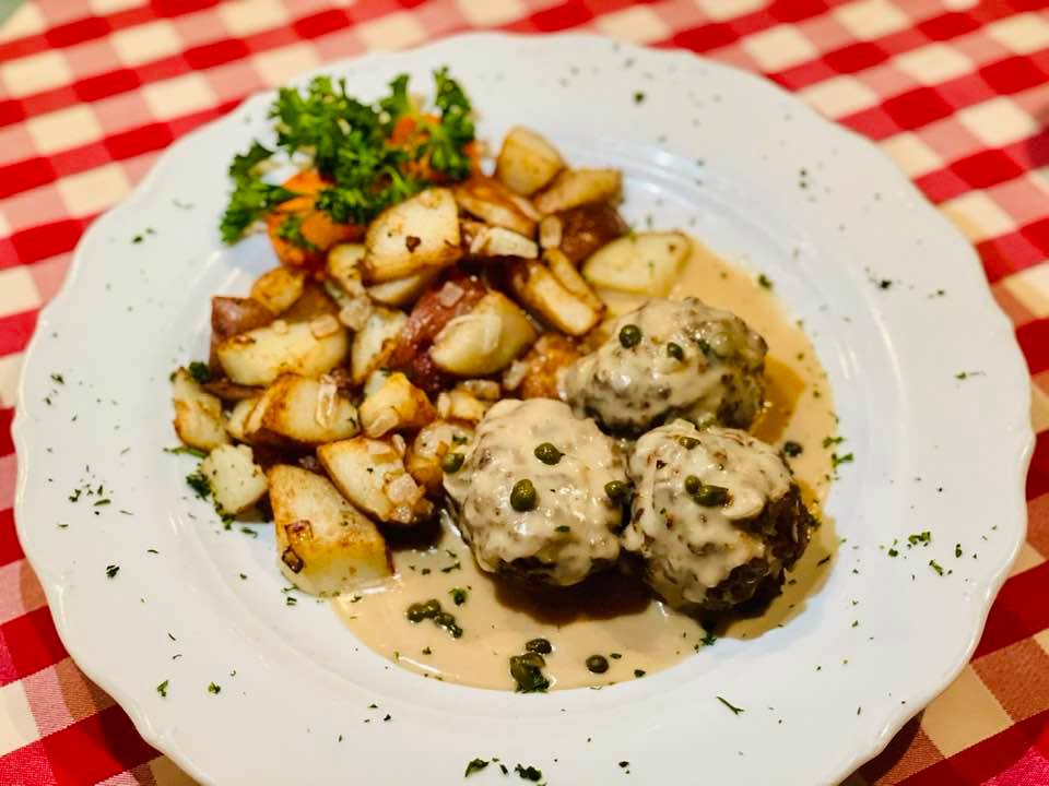 German Meatballs with a Light Caper Sauce served with Pan-Seared Red Skin Potatoes