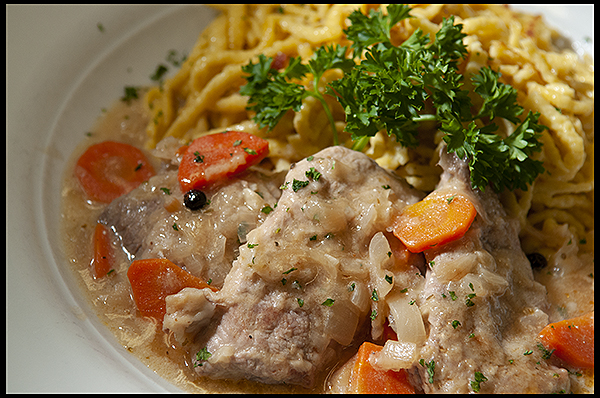 Filets of Pork Tenderloin marinated in White Wine, Onions, Garlic and Old World Spices served with Spätzle.